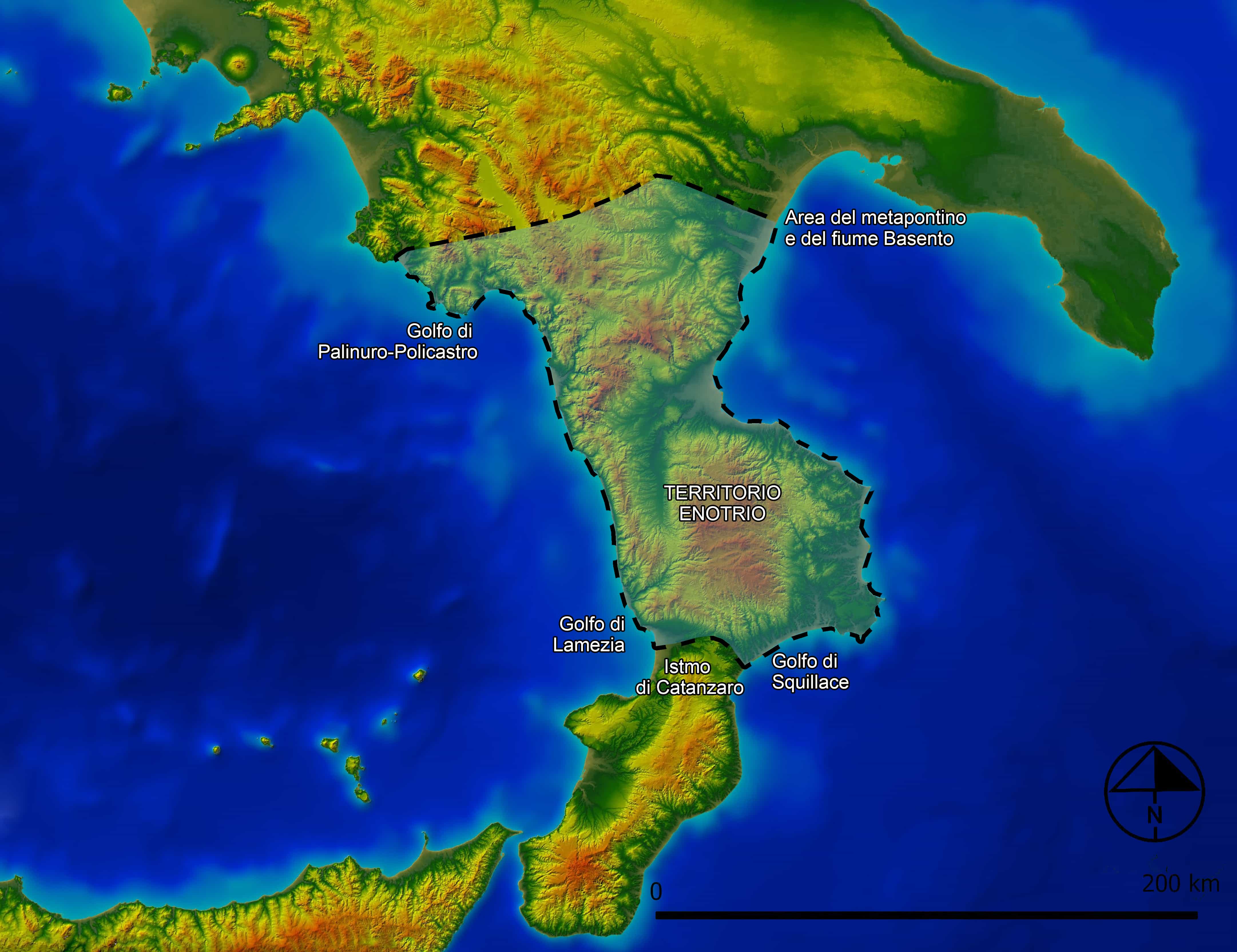 Area di distribuzione degli Enotri.